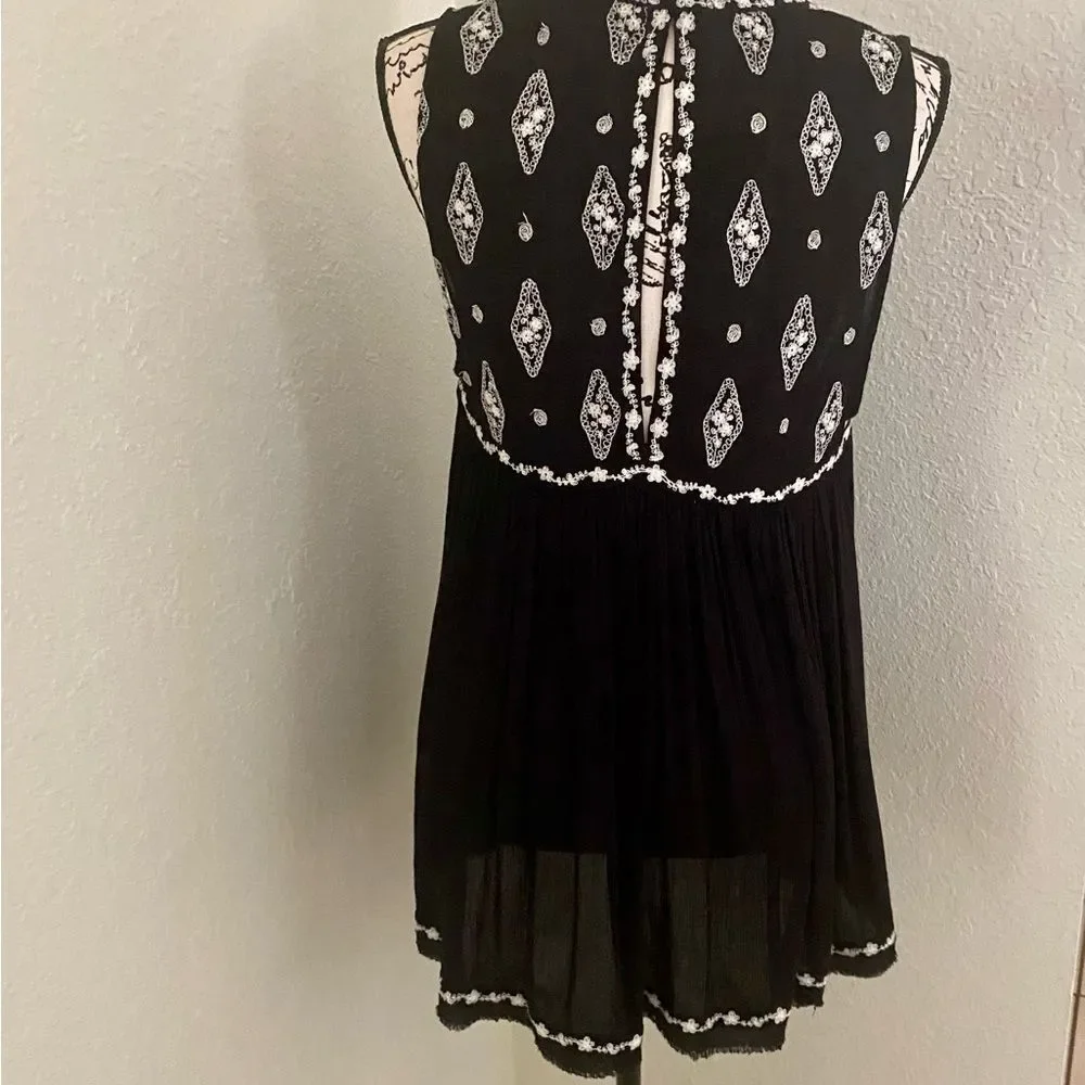 Free People Boho Embroidered Tunic Top